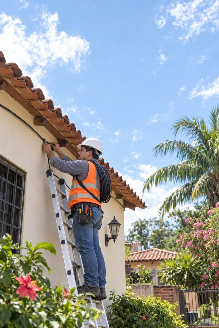 Técnico de LocalNet instalando fibra óptica